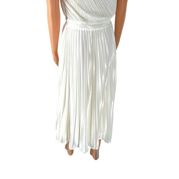 Lulus White One Shoulder Pleated Midi Dress M Grecian Formal Prom Wedding - Picture 8 of 9